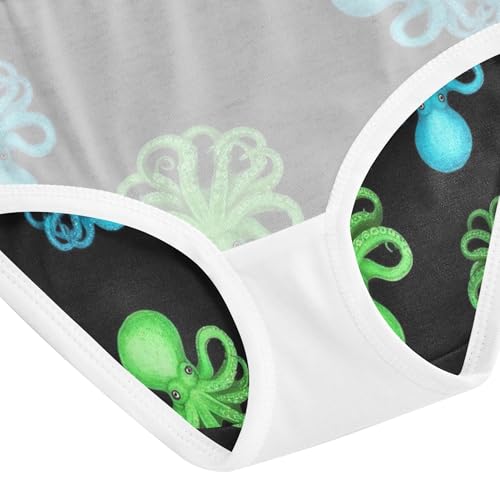 Vibrant Green Blue Octopuses Black Cute Panties Girl Toddler Girls Underwear Cotton Fun Briefs Underpants 2t 5