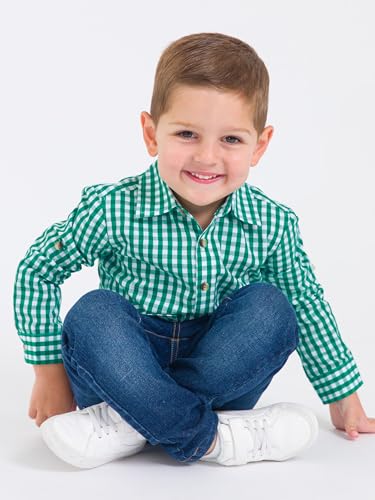 Image of RUGGEDBUTTS Boys Solid Cotton Long Sleeve Button Down Shirt with Button Tabs