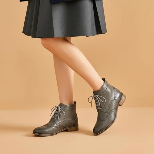 Image of Mona flying Women's Leather Brogue Ankle Boots Lace-up Oxford Booties