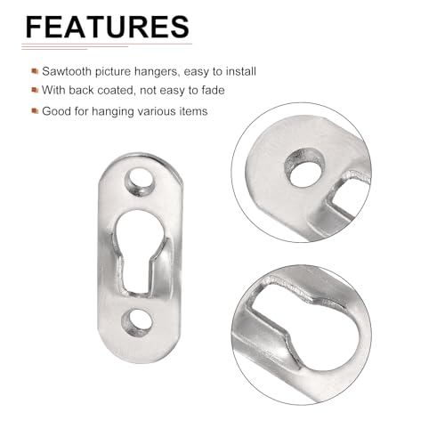 Image of DTGN 37 x 14mm Keyhole Hanging Plate Single Hole Hook with Screws - 20Pcs - Good for Hanging Paintings Picture - Frame Hook Photos - Silver