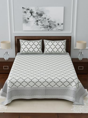 Image of LIVING ROOTS Jaipuri Hand Block Print King Cotton Bedsheet 86 * 104 inches (7 * 8.5 feet) with 2 Pillow Cover | 210 TC | Rich Fast Colour with No Colour Bleeding | (045-A)
