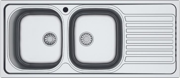 Lavello Cucina 2 Vasche con Gocciolatoio DX, 116 x 50 cm, Acciaio Inox