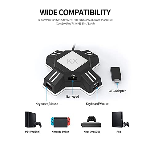 Adaptador KX USB Mobile Gaming Conversor de teclado e mouse Substituição Plug and Play para N Switch