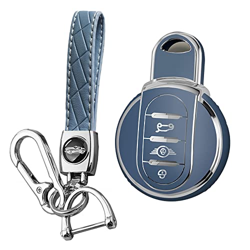 Coque de clé BMW Mini Cooper en TPU gris et protection premium aspect carbone