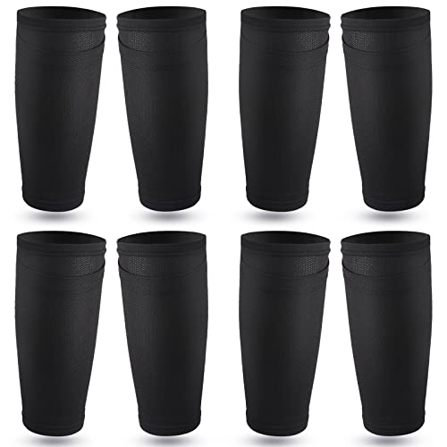 Soccer Shin Guards Sleeves 4 Pairs Flexible L Soccer Shin Guard Leg Performance Support 8.3 Inch Polyester Soccer Shin Guard Sleeve Holder with Pocket for Youth Adult Soccer Sport (Black)