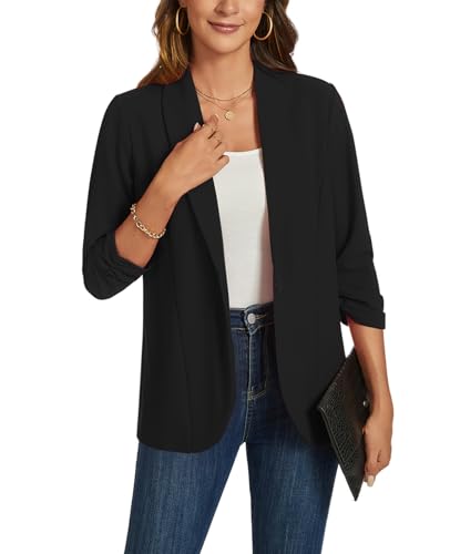 MINTLIMIT Blazers for Women 3/4 Ruched Sleeve Shawl Collar Open Front Business Jacket Blazer Work Office Blazers Jackets2