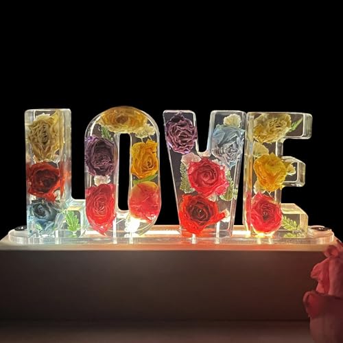 Handmade Floral Resin Dried Roses Night Light Pressed Dry Flower ...