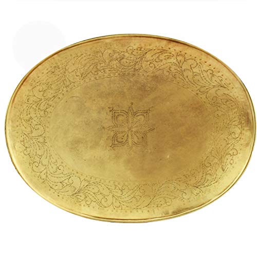 Orientalisches rundes Tablett Schale aus Metall Bombay 42cm groß Gold Antik | Orient Dekoschale mit hoher Rand… – Bild 5