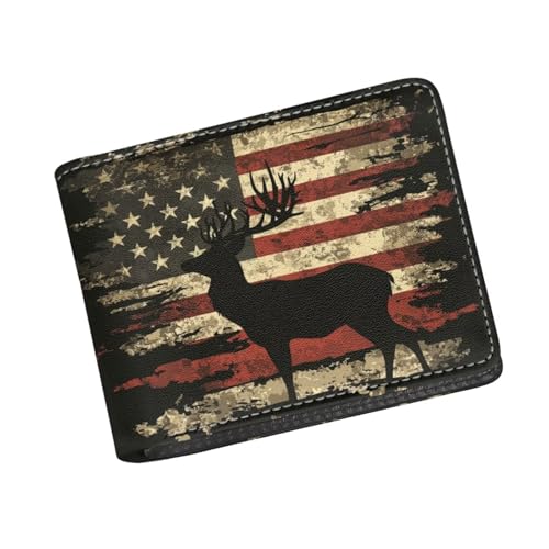 Image of Coldinair American Flag Boy Cool Wallet Deer Leather Wallet for Boys Kids Purse Bifold Rfid Blocking Wallet with Coin Pocket and Card Cash Holder for Youth Men