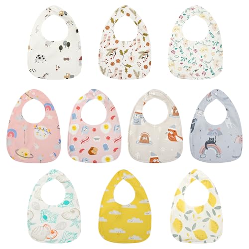 Yafane 10 Baberos Bebé Impermeables 0-36 Meses Recien Nacido Algodón Baberos Bebe Niña Niño Bandanas Suave Absorbente Baberos Drool Lavables (10, Rosa/Amarillo)