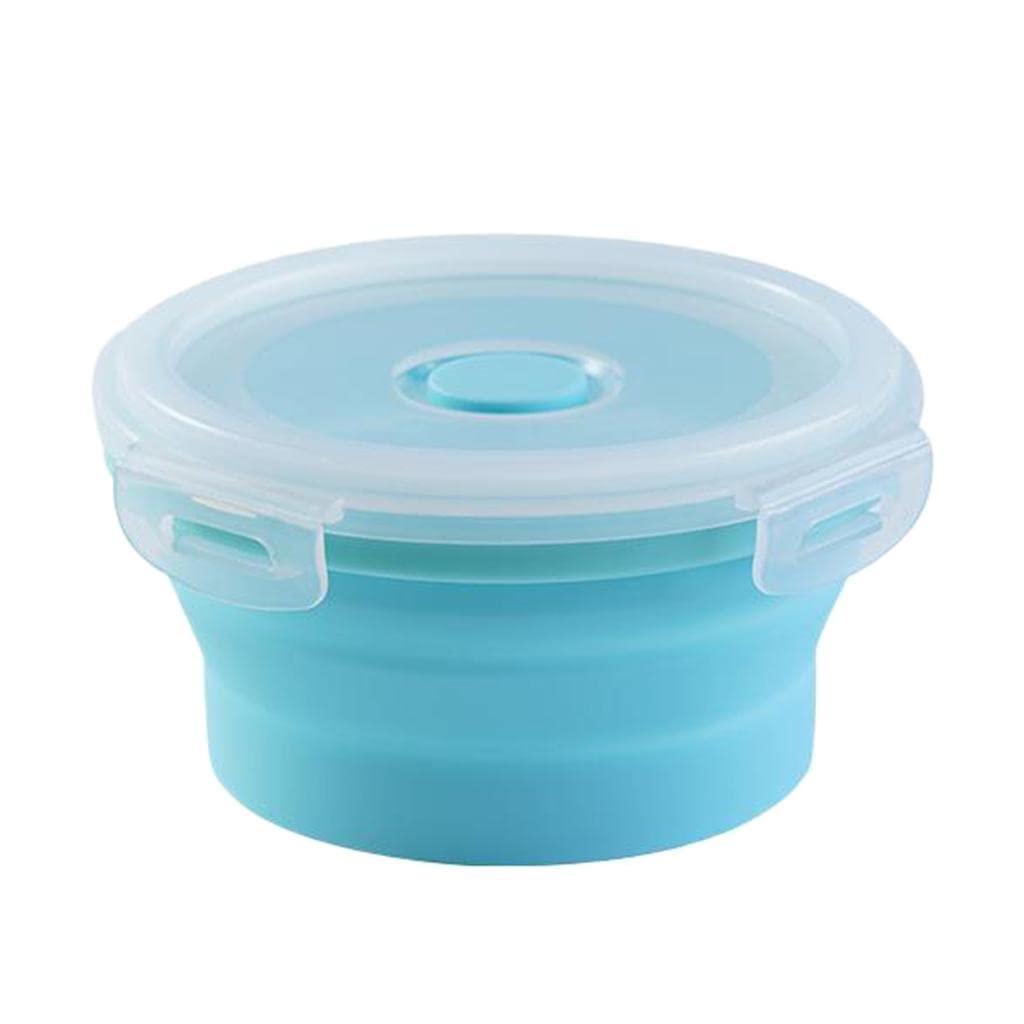 Round Food Container Storage Collapsible Camping Bowl Microwave Refrigerator Small 350ML Blue-picture-12