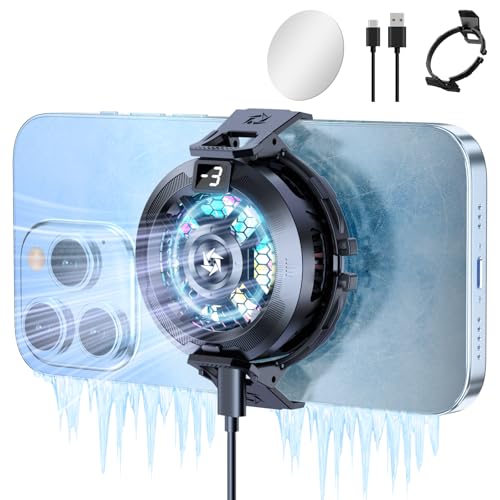 Olycism Magnetic Phone Cooling Fan with Magnetic Sticker Phone Clip Temperature Display LED Compatible with iPhone iPad Android Tablet Color Light