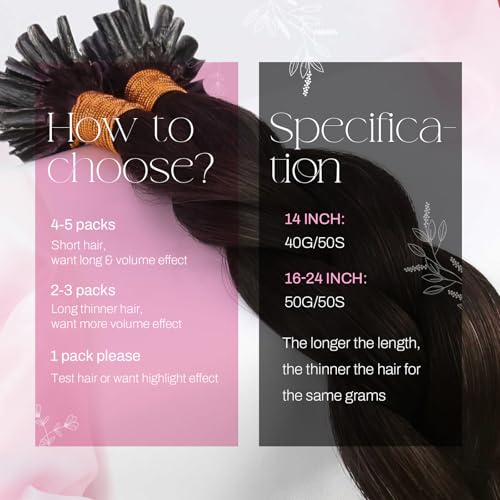 Image of Moresoo U Tip Hair Extensions Human Hair, Dark Brown, 16 Inch | 50g 50 Strands, Soft Straight Texture, Professional Settings, Seamless Color Match, Daily Styling