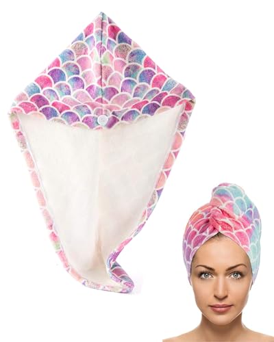 KGDUYC Toalla de Pelo de Microfibra Turbante - Toallas para el Cabello, Turbante de Secado Rápido con Diseño de Botón para Cabello Mojado, Maquillaje, Ducha de Baño, Cuidado Facial