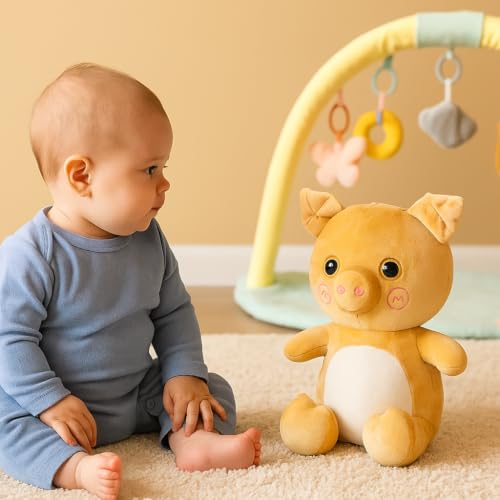Image of Cute Beige Sitting Pig Soft Toy, 30 cm Toys for Kids