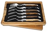 LAGUIOLE en Aubrac 6er Set Gabeln - Gemischte Hölzer Passend zu den Steak-Messern aus Frankreich Stahl glänzend poliert, Braun
