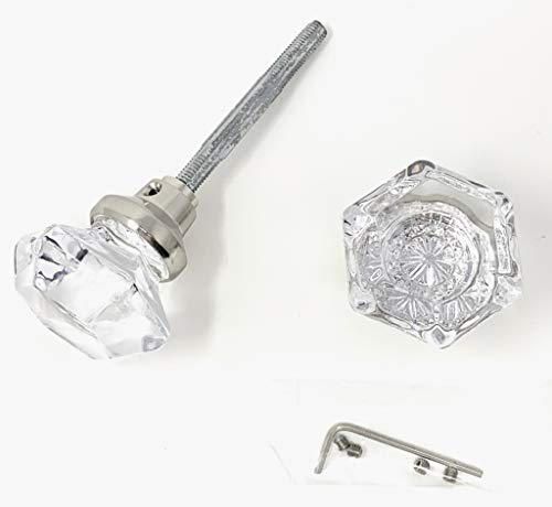 Rousso's Reproductions Solid Glass Door Knobs 0016-Bn Clear Six Point Interior Knobs 2" Diameter Brushed Nickel Base New Set Screws For No Wiggle Installation #TOP1