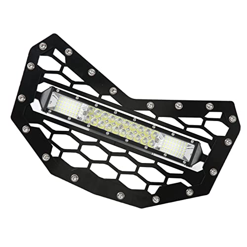 Aramox UTV Mesh Grille, Black UTV Mesh Grille with LED Lightbar Waterproof Aluminum Alloy Replacemen
