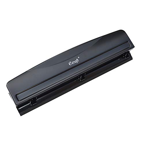Ecraft 3 Hole Punch ï¼š12 Sheets Capacity - Very Durable All Metal Design - Easy Clean Chip Tray - Office Portable Three Hole Paper Puncher (Black)