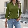 Womens Tops 3/4 Sleeve Tops for Women Casual Soft Football Summer Cotto Top Cozy Lapel Solid with Pockets T Shirt for Women Army Green S #2