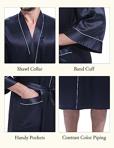 LilySilk 100% Silk Robe for Men Contrast White Trim Long Sleeve Shawl Collar Long Silk Kimono Bathrobe Male Sleepwear3