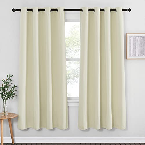 NICETOWN Blackout Bedroom Curtain 72 inches Length - Grommet Sound Reducing Window Treatment Privacy Drape Room Darkening Light Blocking for Living Room (Beige, 1 Panel, W52 x L72)
