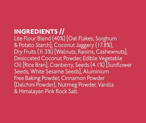 Image of Nourish Organics Oats Cranberry Cookies | Wholesome Cookies with Cranberries & Walnuts | Made with Oats, Coconut Jaggery & Seeds | High Fibre Snack | No Refined Sugar | 120g Pack
