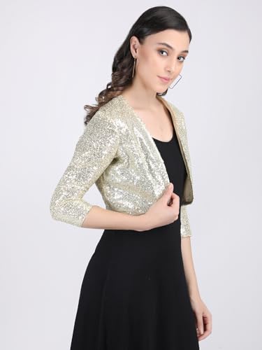 Image of Women Cropped Length Sequinned /Embroidered Front Open Shrug /Bolero with Lining
