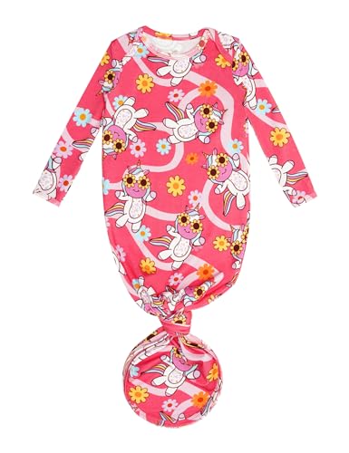 Image of EASWEET Newborn Baby Bamboo Viscose Knotted Gown Long Sleeve with Mitten Cuffs Sleeper Nightgown 0-3 Months