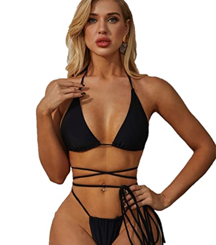 Ducomi Jas Disfraz de Mujer de Dos Piezas de Playa – Bikini de Baño con Parte Superior Triángulo Push Up y Brasileño con Cordones - Trajes de Playa Sexy (Black, M)