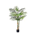 5FT Artificial Palm Tree Tall Plant with Planter & Moss, Realistic 2-Trunk Artificial Tree with Lights, Lifelike Leaves Fake Palm Tree, Low Maintenance Palm Tree Decor for Home Office Living Room