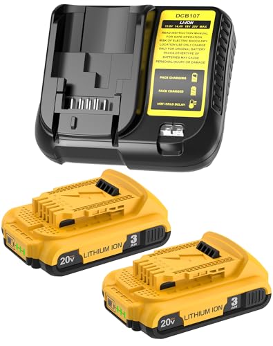 BEKBEKWAY 2Pack 3.0Ah Battery Replacement for Dewalt 20V Max Battery with DCB107 Charger Combo Compatible with Dewalt 20V Cordless Power Tools