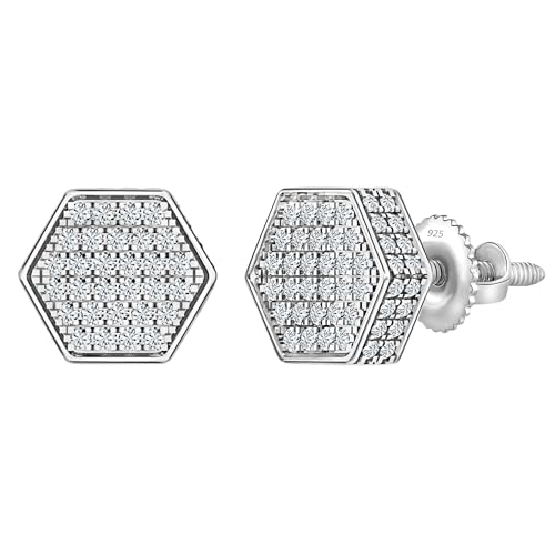 Dazzlingrock Collection 0.20 Carat (ctw) Round White Diamond Hexagon Men's Cluster Stud Earrings in 925 Sterling Silver