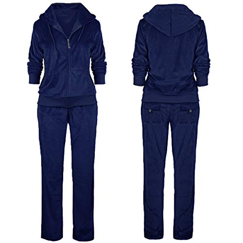 Women's Sweatsuits Velour Jogging Zipped Hoodie - Fashion Sport Suit Hoodie And Pants Sports Tracksuits Xx-Large Navy #TOP3