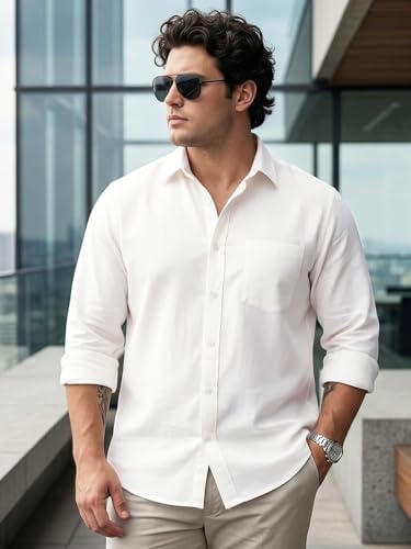 Image of Urbano Plus Men's Linen Blend Full Sleeve Relaxed Fit Casual Solid Shirt