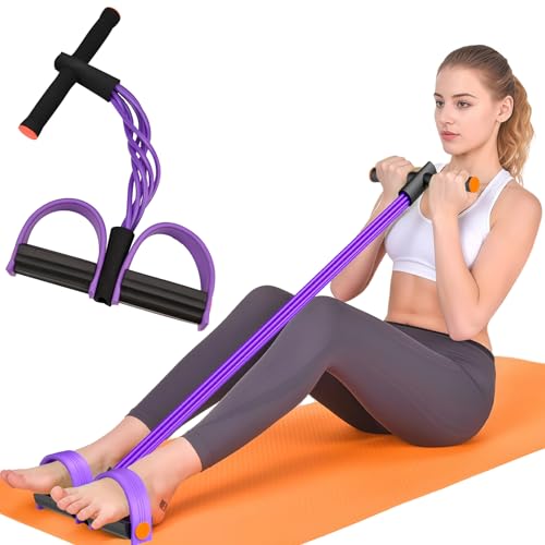 Exercise Bands with Handles, 6-Tube Elastic Yoga Pedal Puller Resistance Band, Natural Rubber Stirrup Puller for Exercise, Multifunction Tension Rope for Abdomen, Waist, Arm, Leg Stretching Training