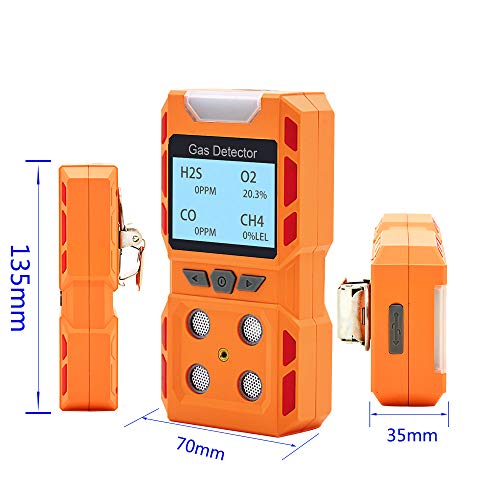 Portable 4 Gas Detector, Sound Light Vibration Multi-Gas Monitor Meter, Rechargeable LCD Screen Backlight -Ready to Use(Orange)