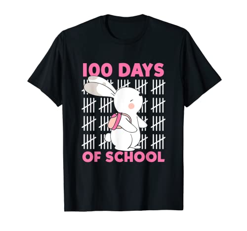 100 días de escuela lindo conejo con mochila conejo escolar Camiseta
