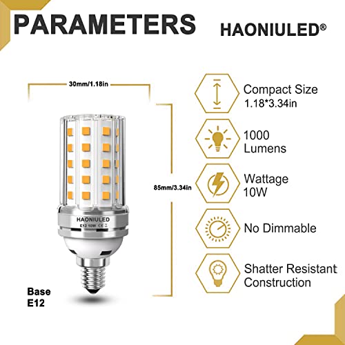 HAONIULED E12 LED Bulbs 10W LED Corn Light Bulb 100W Equivalent 1000 Lumen 3000K Warm White Non-dimmable LED Candelabra Bulbs Pack of 5 by HAONIULED - Used condition - Image 2