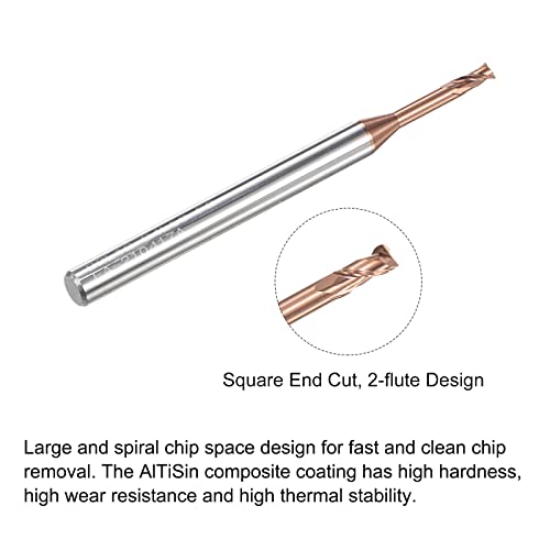 Image of uxcell Square Nose End Mill, 2mm Solid Carbide AlTiSin Coated Long Reach CNC Router Bits 2 Flutes Milling Cutter with Extended Neck, 12mm Cutting Length 4mm Shank