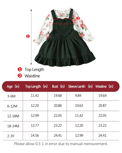 Olluisneo Newborn Baby Girl Dress Fall Winter Infant Long Sleeve Floral Green Dress Baby Girl Clothes Skirts Set 3-6 Months thumb #4
