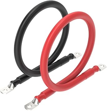 RICH SOLAR 2 Gauge 2AWG One Pair 1.5 Feet Red + 1.5 Feet Black Inverter Battery Cable 5/16-Inch Lugs for Solar RV Marine Motorcycle Car 1.5FT 2AWG