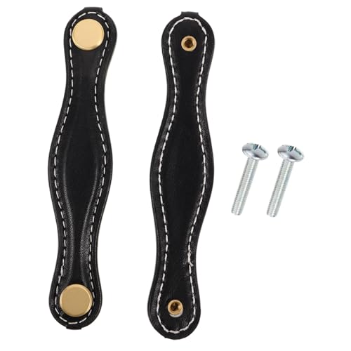 Lurrose 2個レザー製家具用引き手 クローゼット キャビネット 引き出し用シンプル設置ハンドル ヴィンテージ風ドアプル 衣類収納やリビング