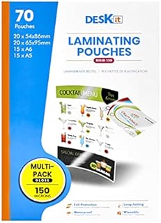 Deskit A5 A6 and Small Sizes Laminating Pouches, Glossy, 150 Microns, Multipack of 70 - Clear and Durable Presentations - Ideal for Small Projects at Home, Office or Events