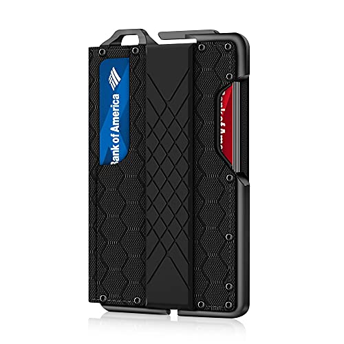 MURADIN Tactical Minimalist Wallet for Men, Slim RFID-Blocking Metal Card Holder, Front Pocket Men’s Nylon Leather Dapper Bifold Wallet with Money Clip