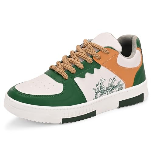 Image of Ligero Men's TARZAN-04 Korean Free Style GEN Z Sneakers | Casual Sneaker | Synthetic Upper | Lightweight | Comfortable Lace Up Mid Top Sneaker Shoes for Men & Boys Green