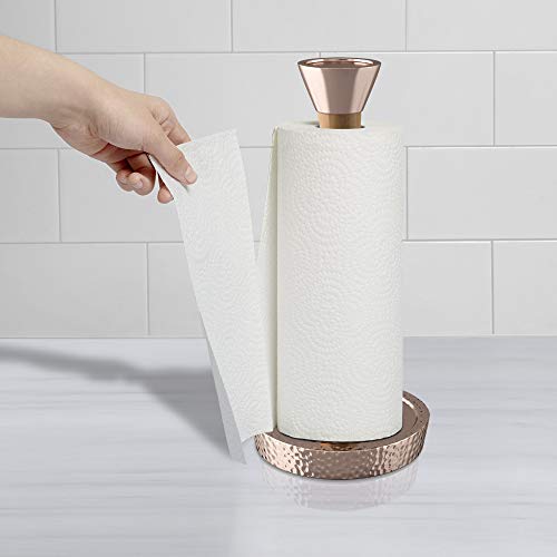 Nu Steel Nusteel Tg-Kpth-17Ch Hammered Copper Standing Easy One-Handed Tear Kitchen Dispenser With Weighted Base For Standard Paper Towel Holder Wall Mount, Polished Wood #TOP1
