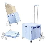 Honshine Foldable Cart with Stair Climbing Wheels, Collapsible Rolling Crate with Telescoping Handle, Handcart for Grocery Book File Tool Art Supplies(Blue)
