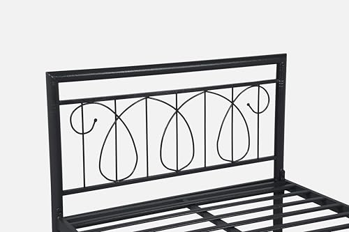 Image of Kovu Metal Extra Single Size Bed Without Storage | Wrought Iron Cot with Headboard & Footboard| Sturdy Powder Coated Platform Bed Extra Single Size Cot for Bedroom (Kovu Black)