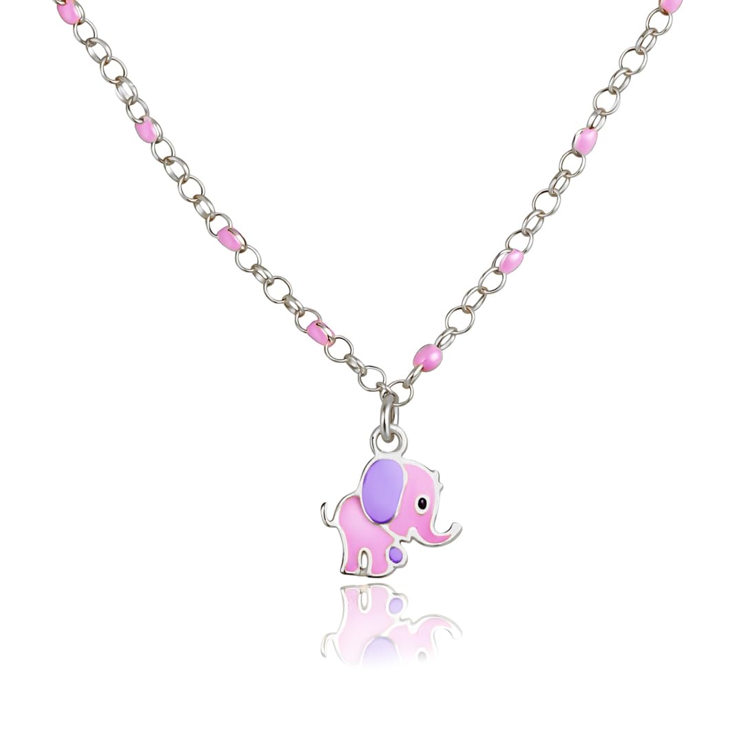 Sakrami Collar infantil de plata de ley 925 con elefante esmaltado - Pack regalo personalizado - Collar de nacimiento, comunión o bautizo - Colección infantil